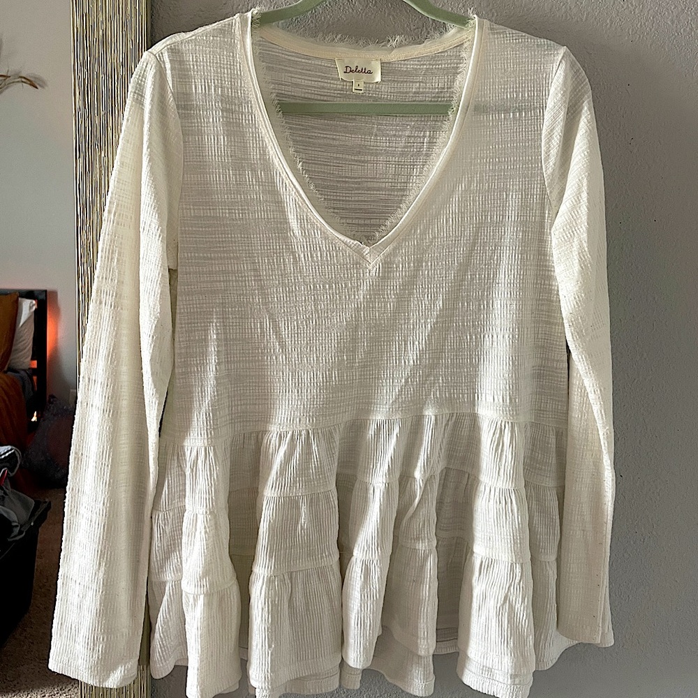 Deletta (Anthropology) White Long-Sleeve Top